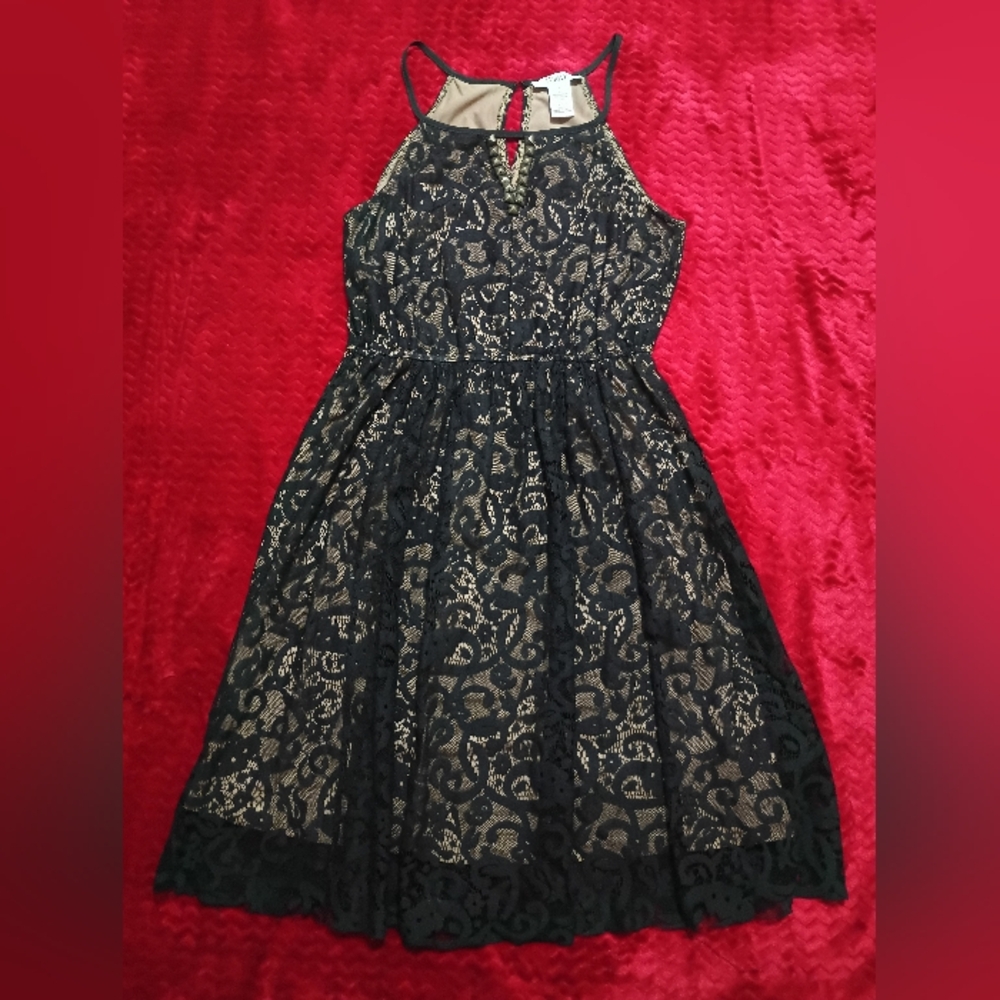 Pinky Black and Tan Halter A-Line Cocktail Dress